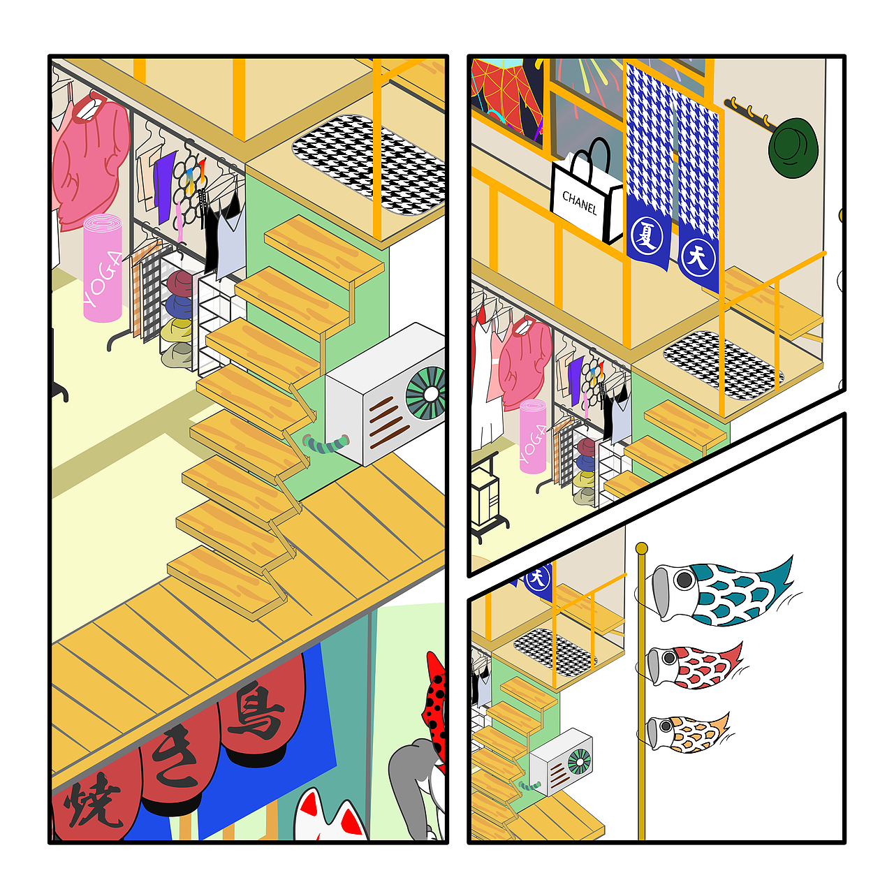 2.5D 插画 日本元素 梦想之屋（图ZMTczNDU0ODE2） - 艺术插画 - 站酷设计师小黑人_大仁波切原创素材 - 站酷ZCOOL