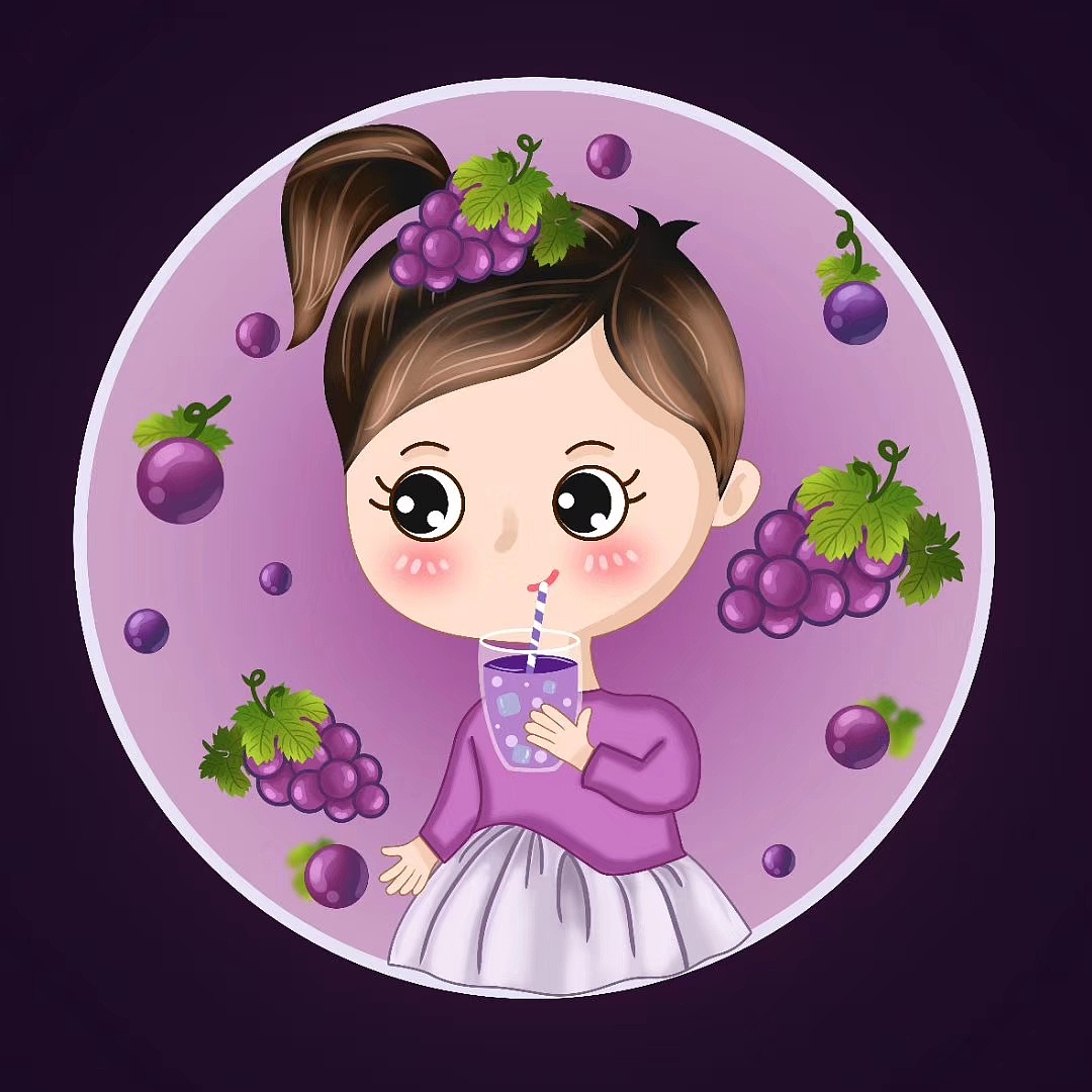 果汁饮料卡通女孩标签贴