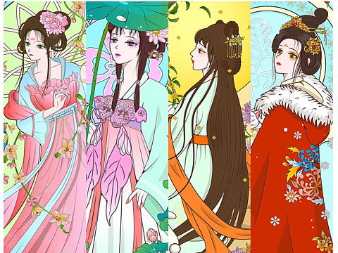 穆夏风插画，穆夏与四季