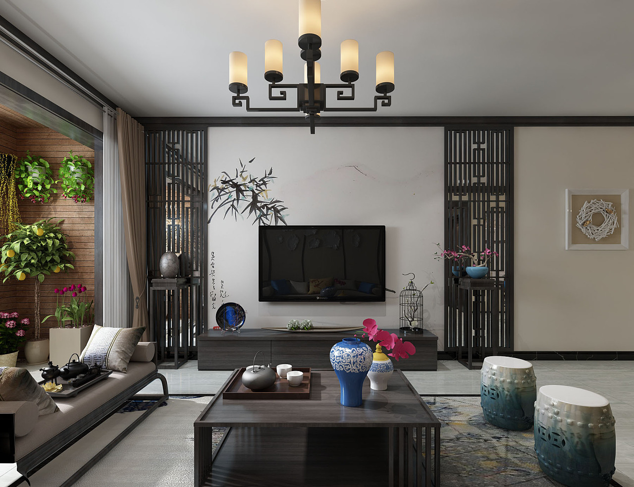 小户型简单中式客餐厅