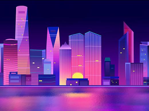城市渐变插画