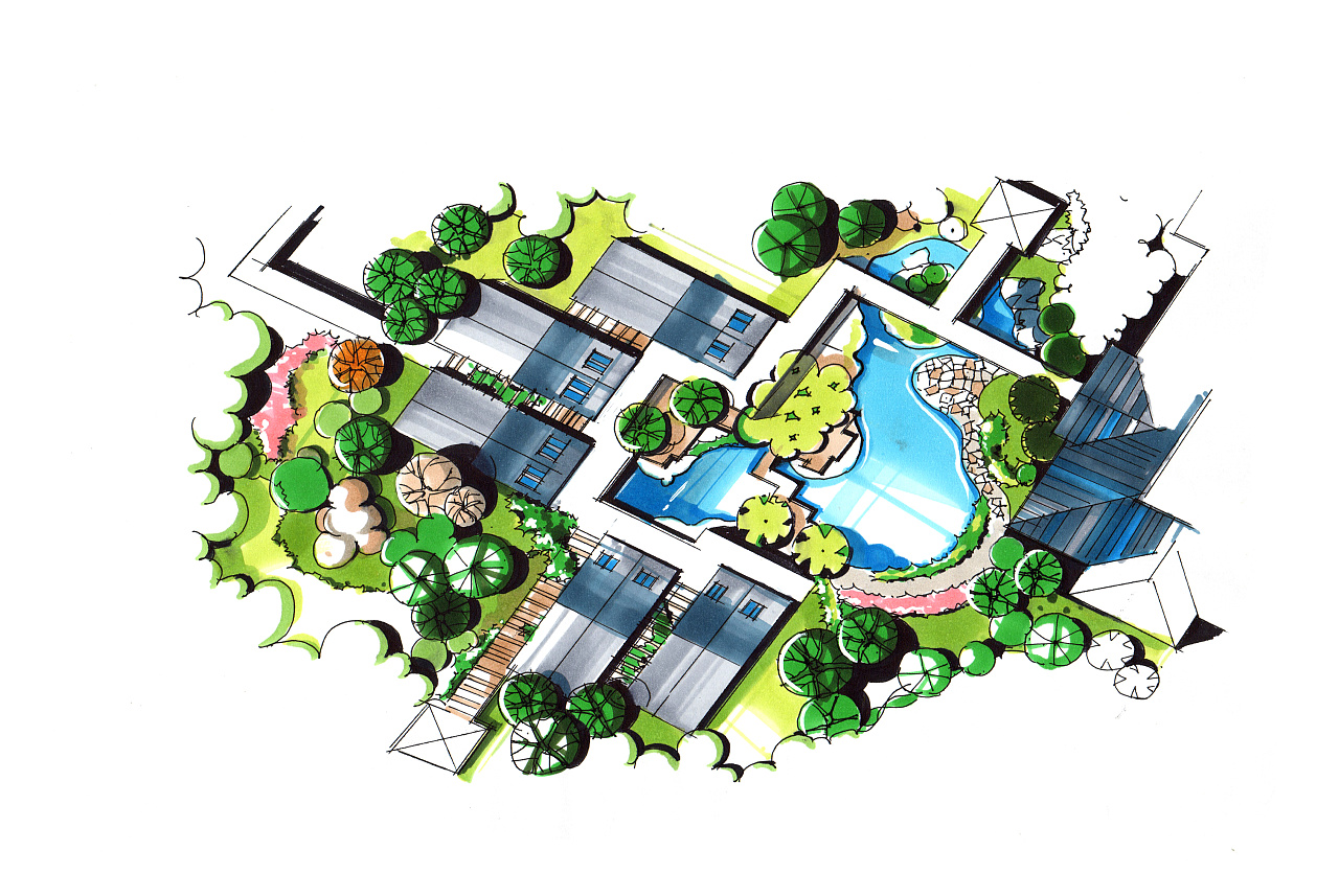 建筑别墅手绘设计