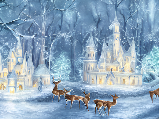 #AI创作实验室#雪鹿森林冰雪城堡