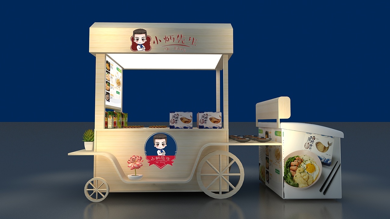 小推车,小吃车.展会展厅活动舞美美陈3d效果图设计