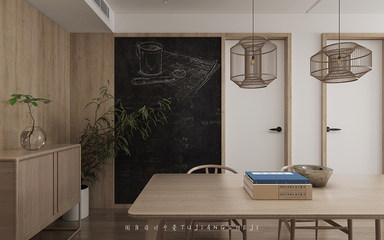 简约原木风的空间,加入中式的软装,安静又禅意