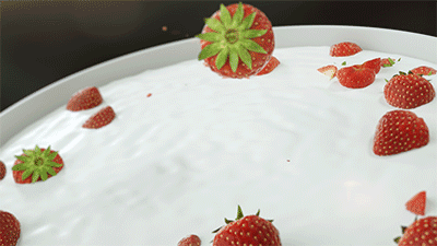 C4D插件realflow与OC渲染器,草莓牛奶水花效果