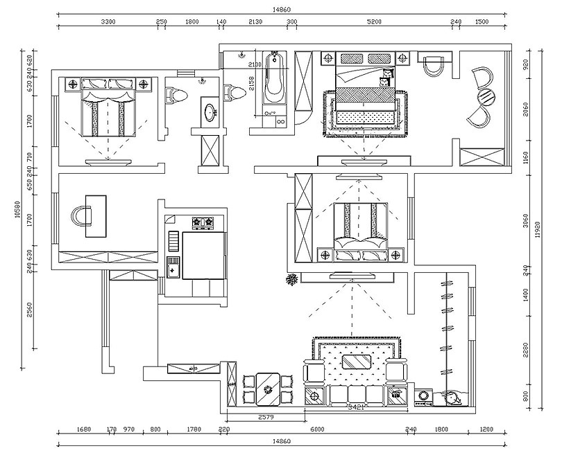 橄榄城四室新中式120平户型案例展示————户型布局方案