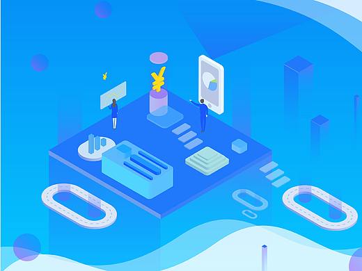 2.5D金融商务科技等距插画