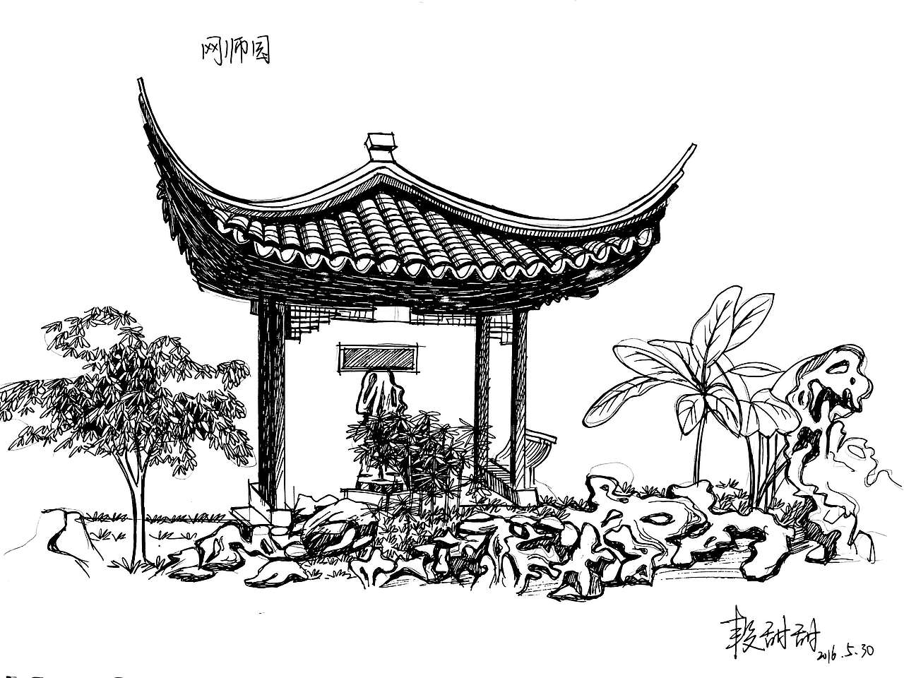 大学场景素描写生作品