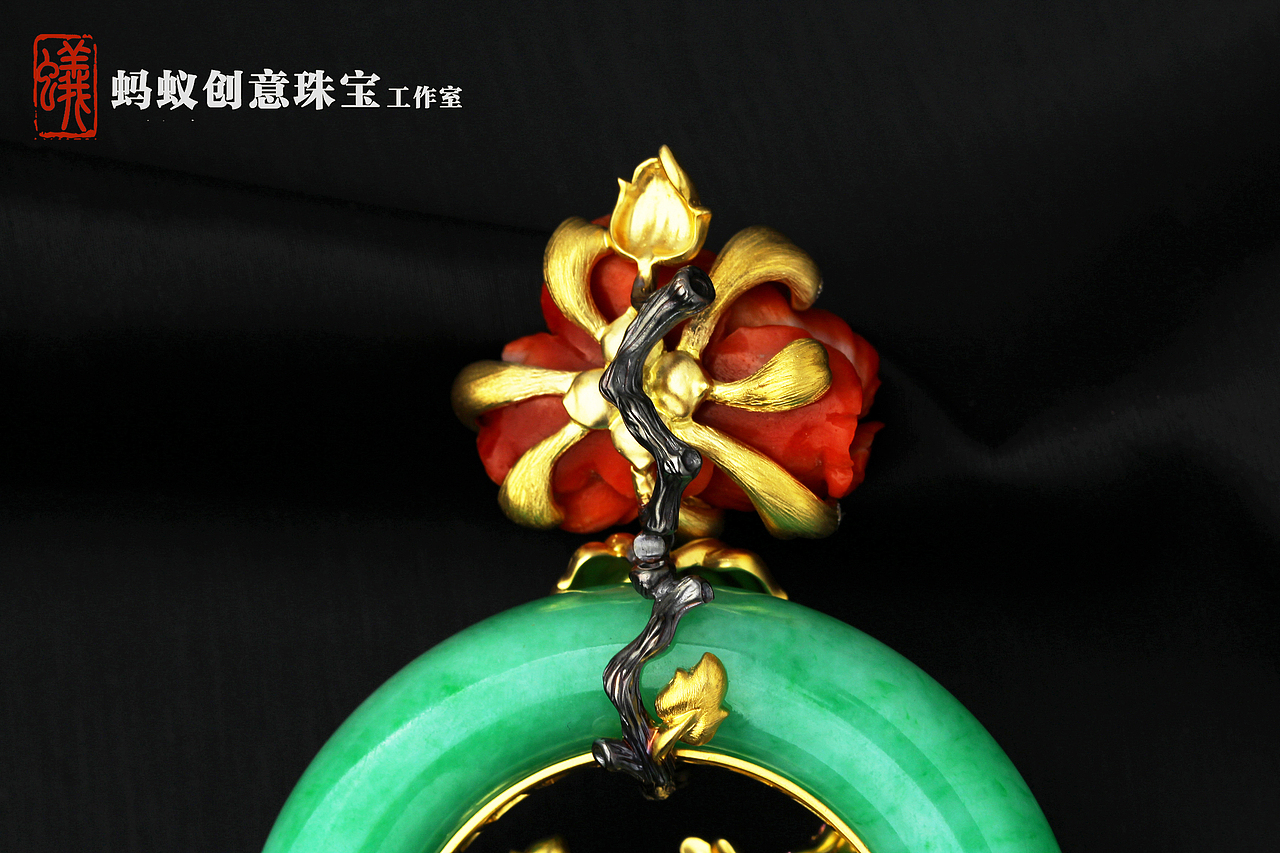 【蚂蚁创意珠宝工作室】牡丹翡翠吊坠《陌上·花开》