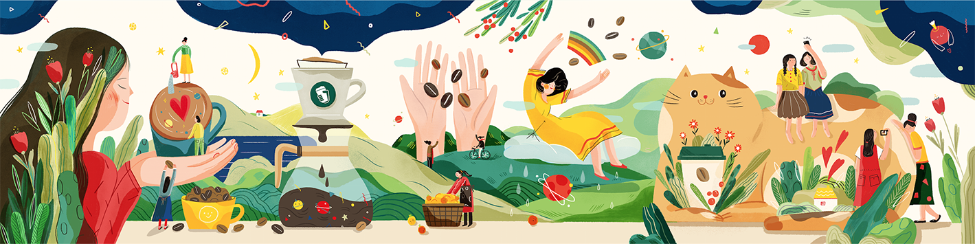 老塞咖啡品牌墙面插画设计