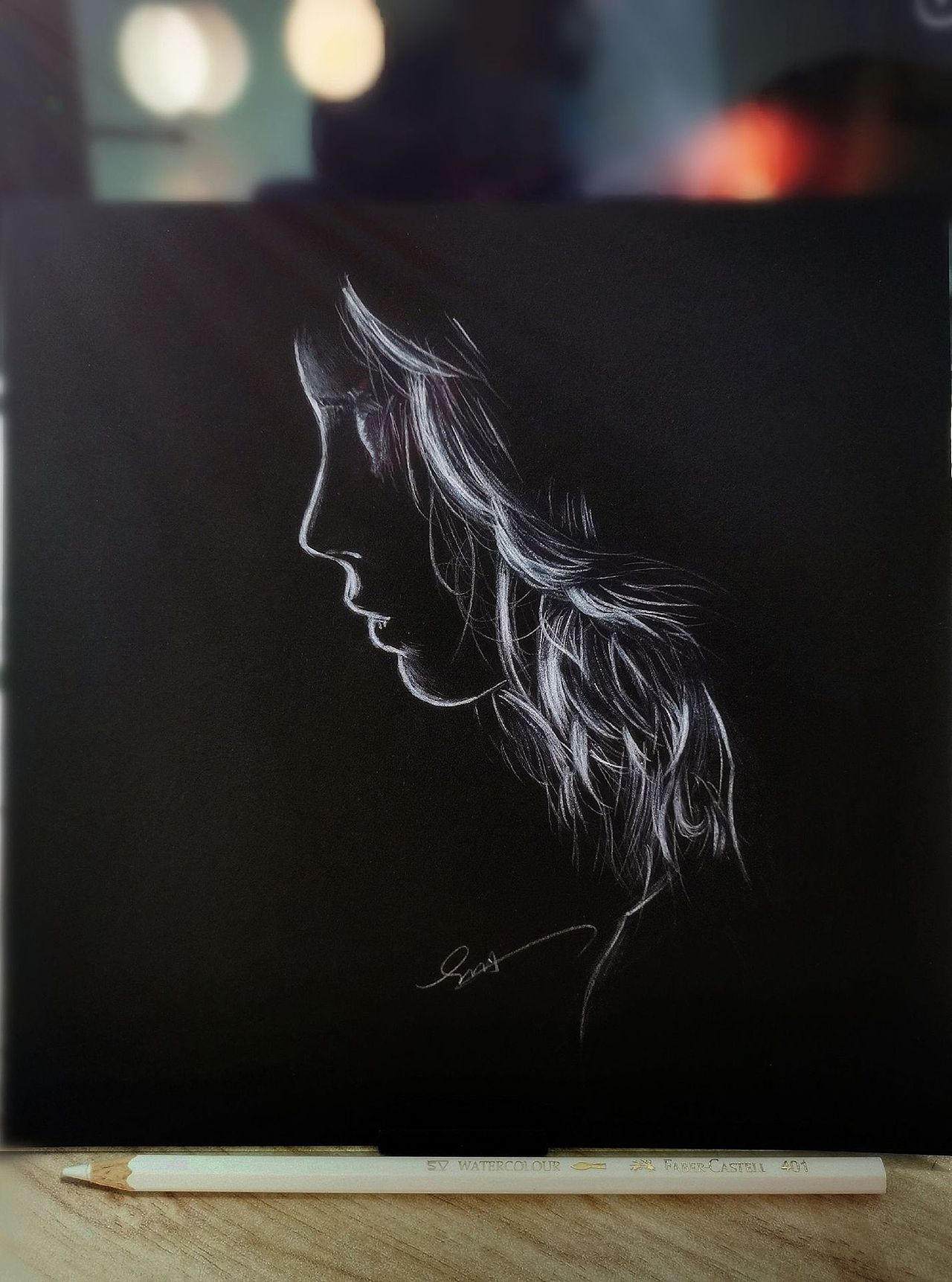 侧脸(黑卡画彩铅)