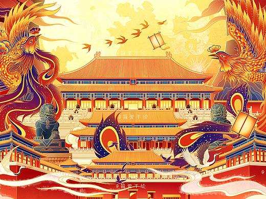 【凤凰来仪】中秋礼盒包装插画
