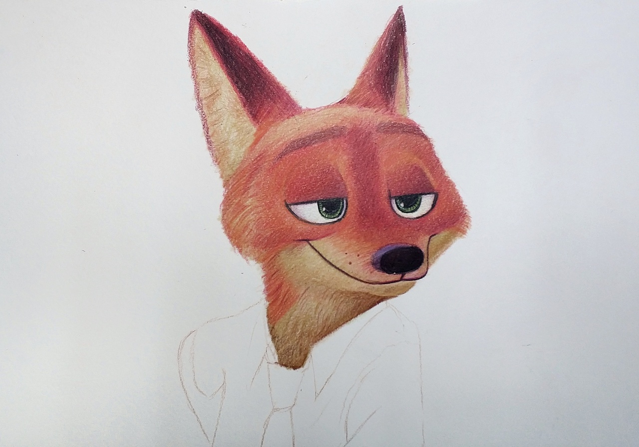 彩铅手绘疯狂动物城尼克|纯艺术|绘画|w王振_原创作品-站酷zcool