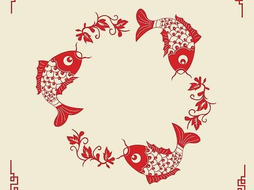 剪纸风锦鲤图