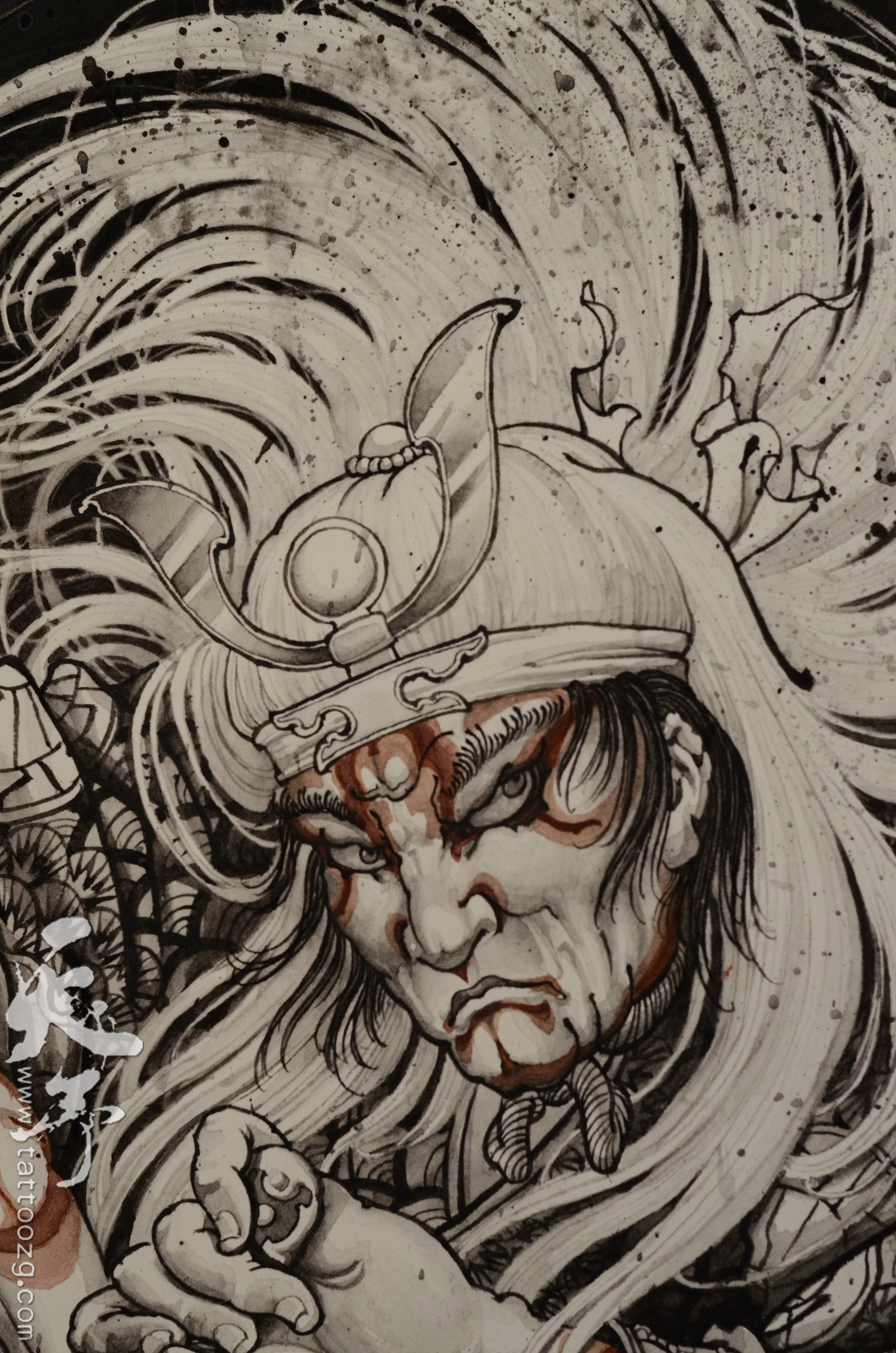 西安天予刺绘画作品《挥刀武士》