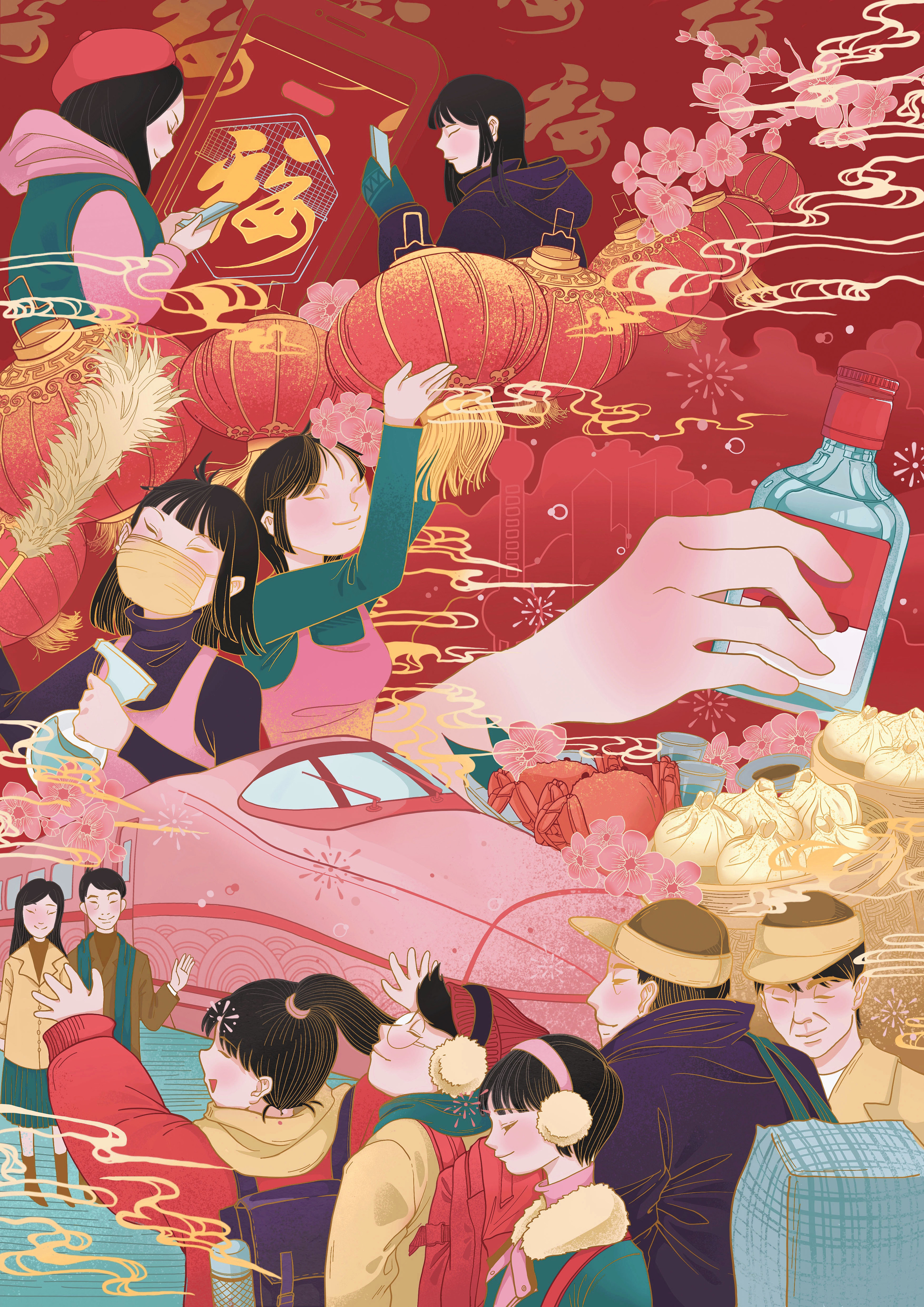 古今新年同欢庆|插画|创作习作|桃桃桃桃桃桃子8 - 原创作品 - 站酷