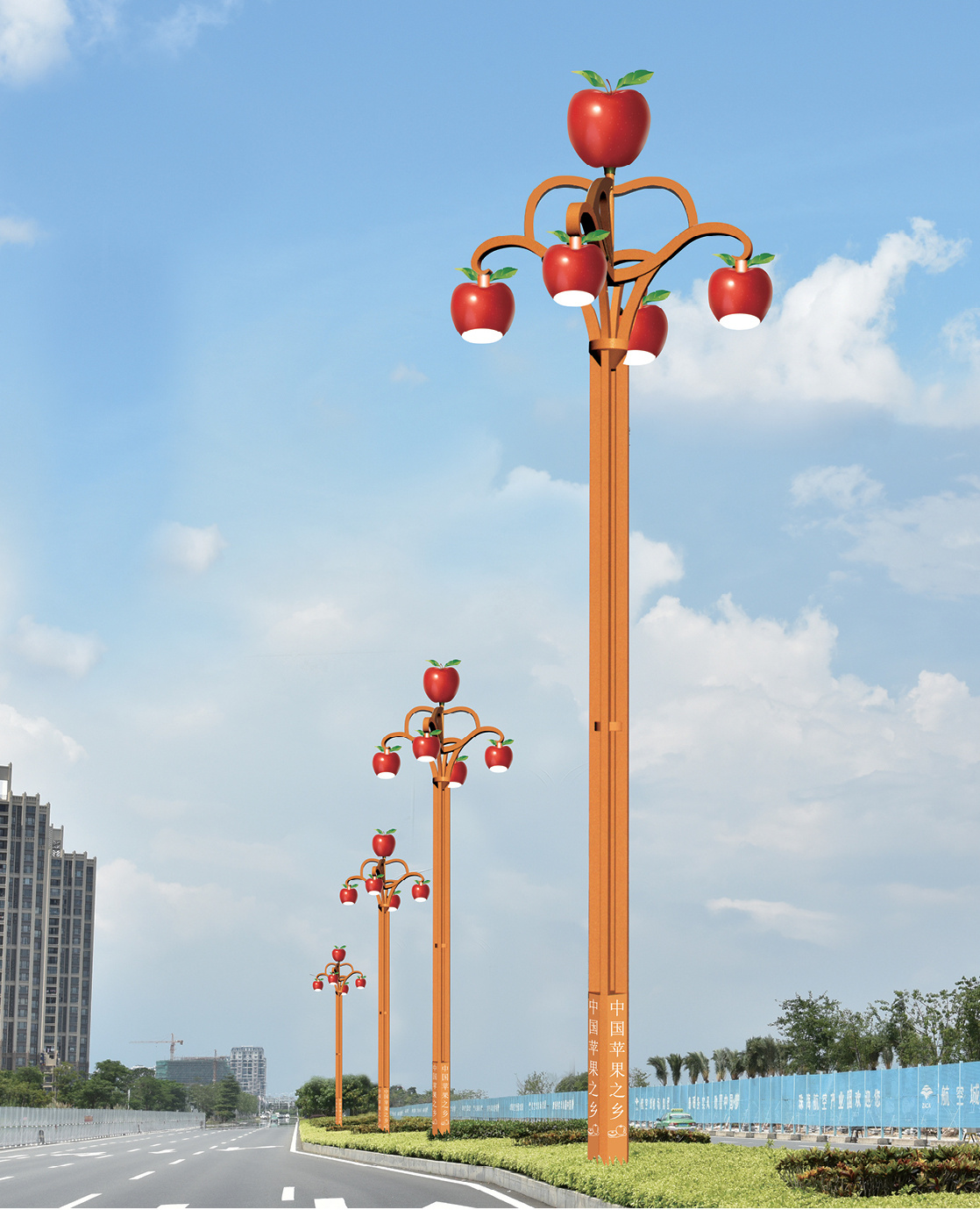 苹果元素的路灯_鹿元素路灯_鹿文化景观灯专利_龙舟灯