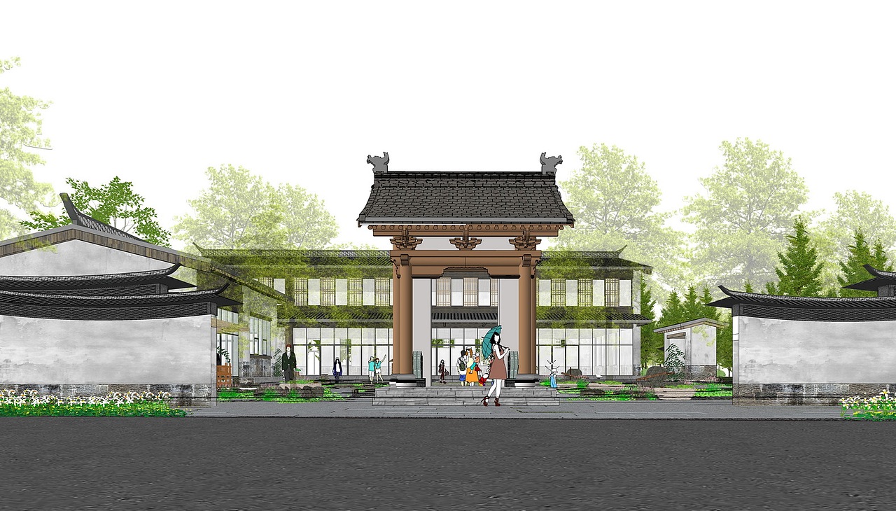 新中式乡村民宿SU模型下载（图ZMjgwOTI3NzU2） - 建筑设计 - 站酷设计师素模网原创素材 - 站酷ZCOOL