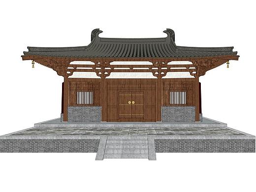 唐代寺庙山西南禅寺大殿三开间歇山顶SU模型下载
