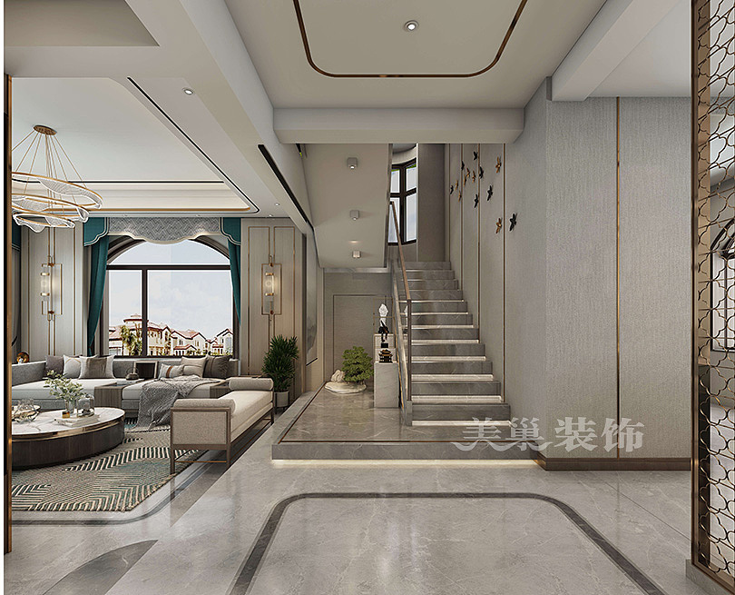 郑州530平新中式自建别墅，客厅+餐厅布局通透有格调（图ZMTk3ODQxOTk2） - 家装设计 - 站酷设计师美巢装饰花园路店原创素材 - 站酷ZCOOL