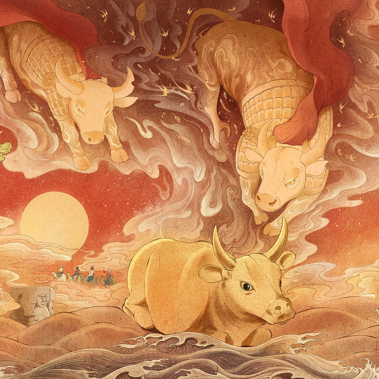 宁夏博物馆-鎏金铜牛|插画|商业插画|葡萄树夏_原创作品-站酷zcool