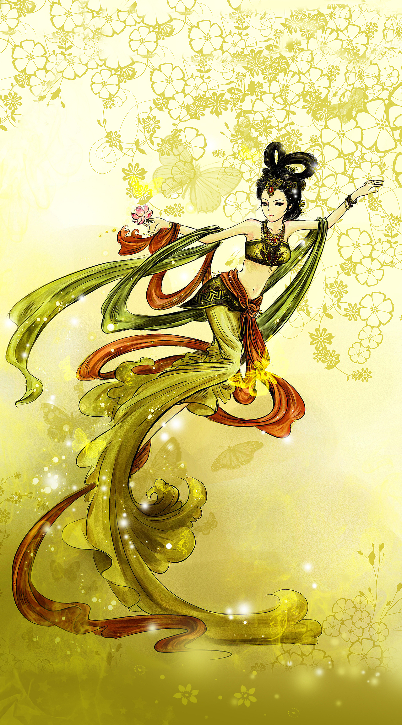 手拎荷花的飞天,美好寓意。