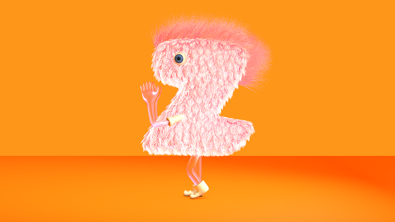 C4D制作可爱卡通毛绒Z字小人