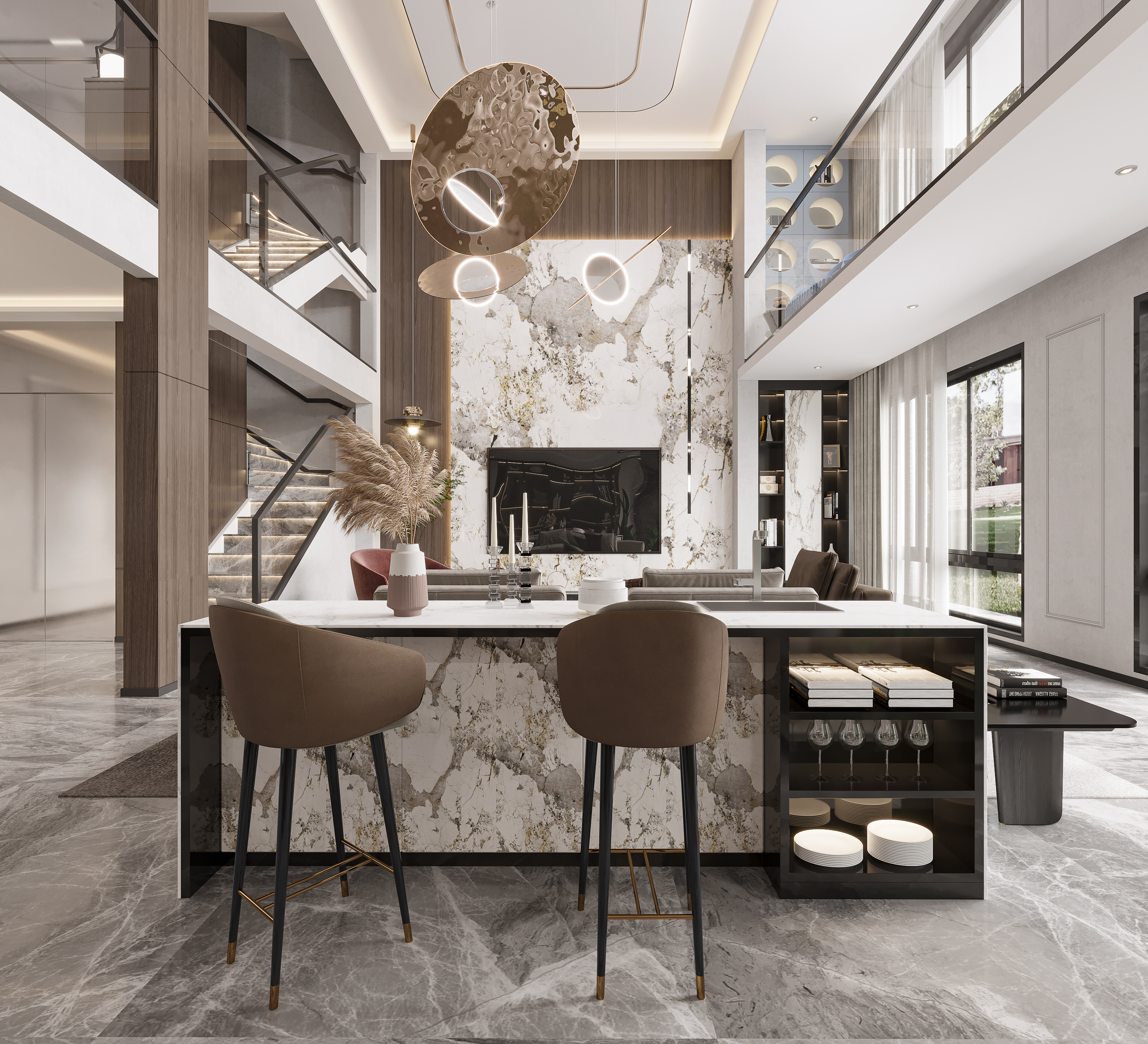 现代简约挑空别墅——以简安家,触碰细致美感