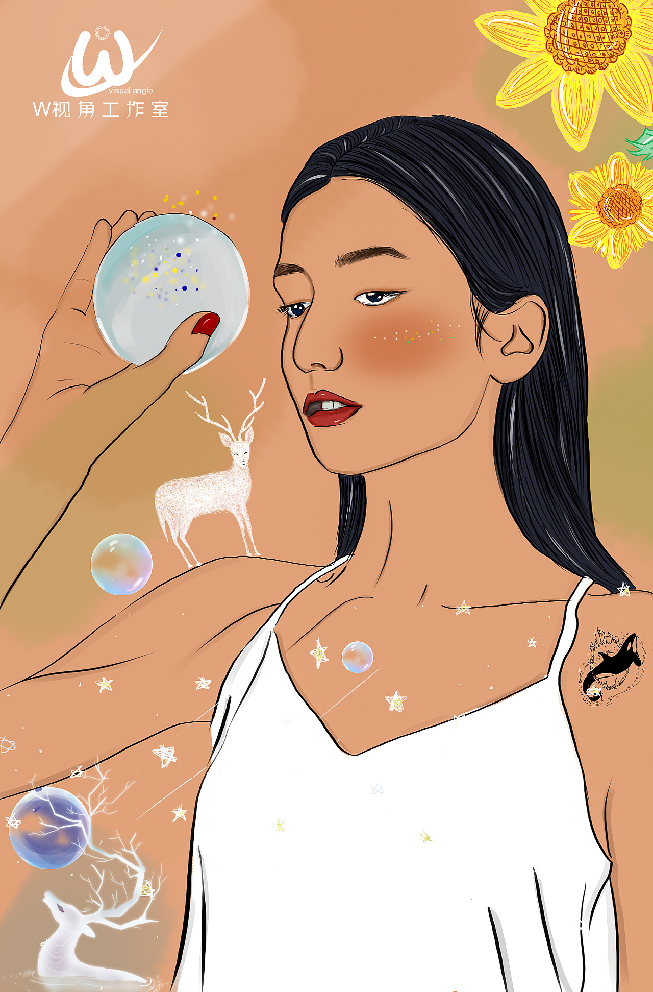 手绘插画撞色治愈系