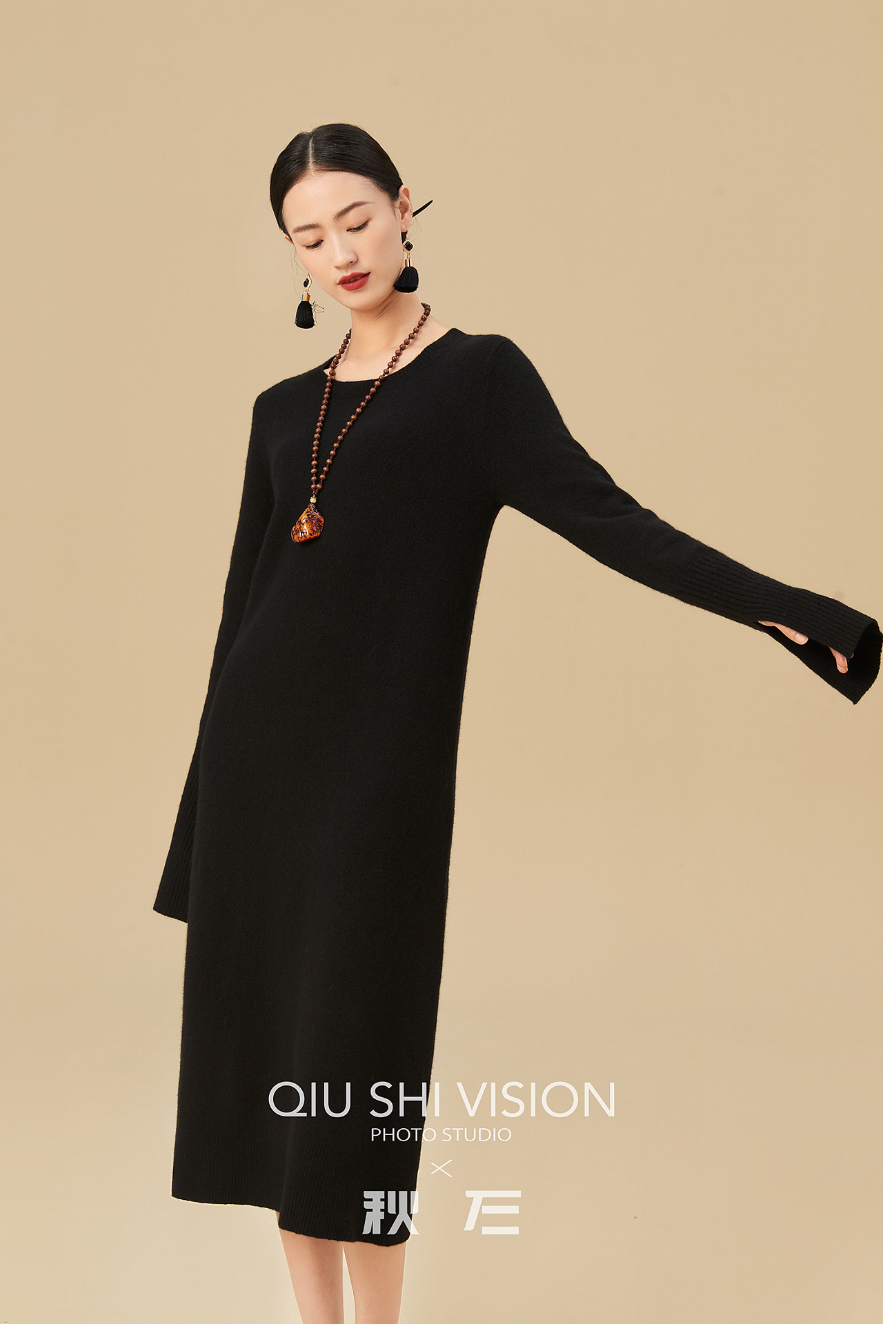 真丝连衣裙香云纱女装拍摄中老年装内景棚拍