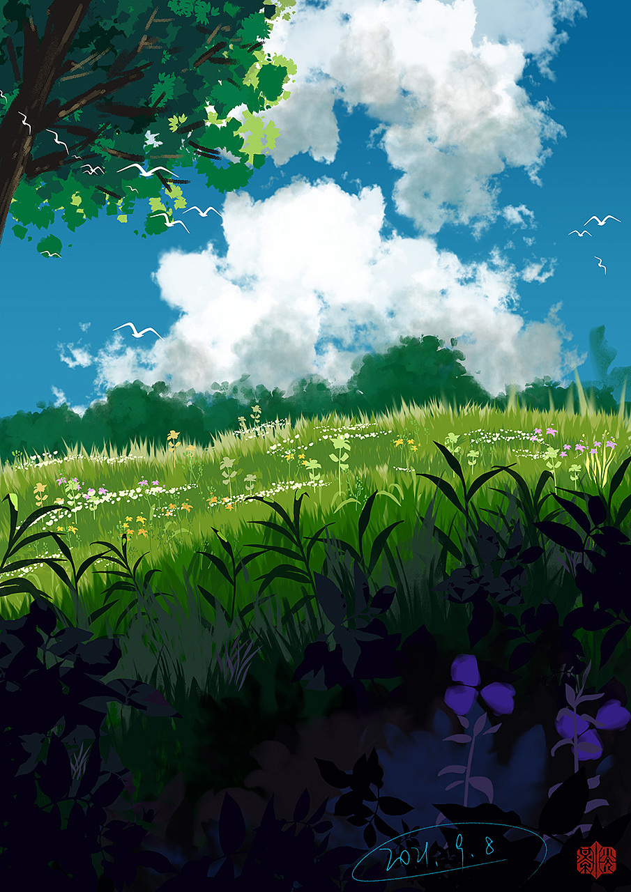 场景_手绘_原野a|插画|游戏原画|石头仔的天空之城 - 原创作品 - 站酷