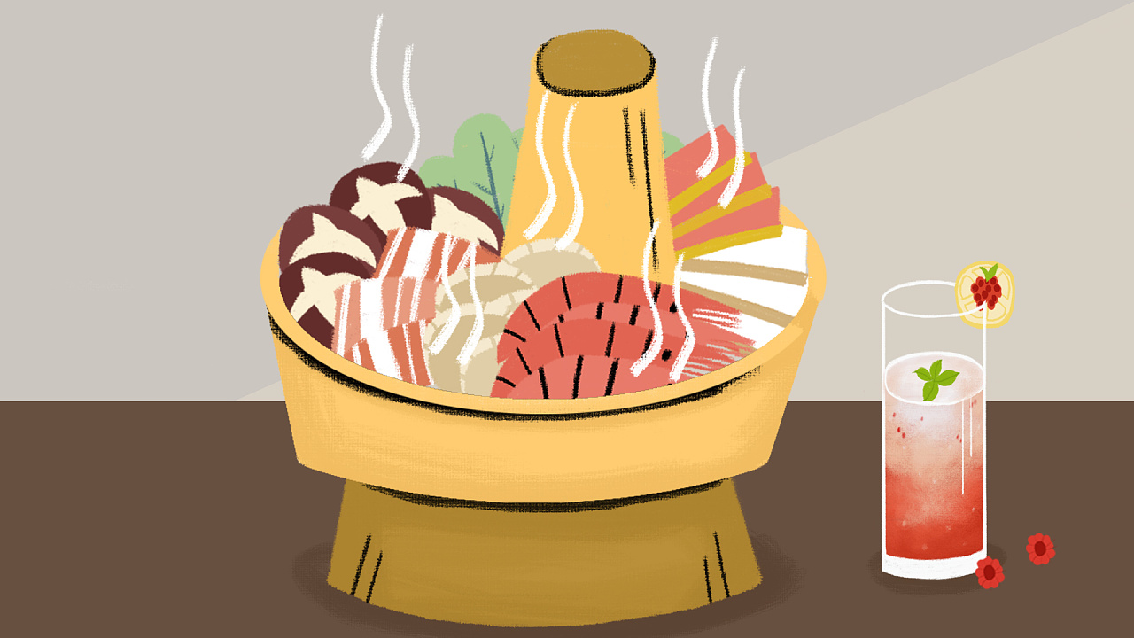 扁平插画《老北京铜火锅》