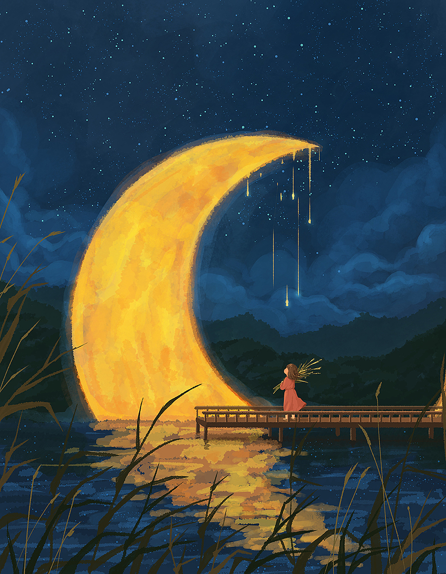 关于月亮的白天与夜晚|插画|创作习作|李那那 - 原创作品 - 站酷