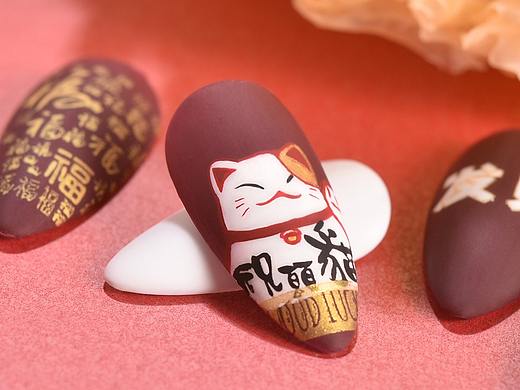 新年美甲饰品拍摄 新年风格 金红配色美甲