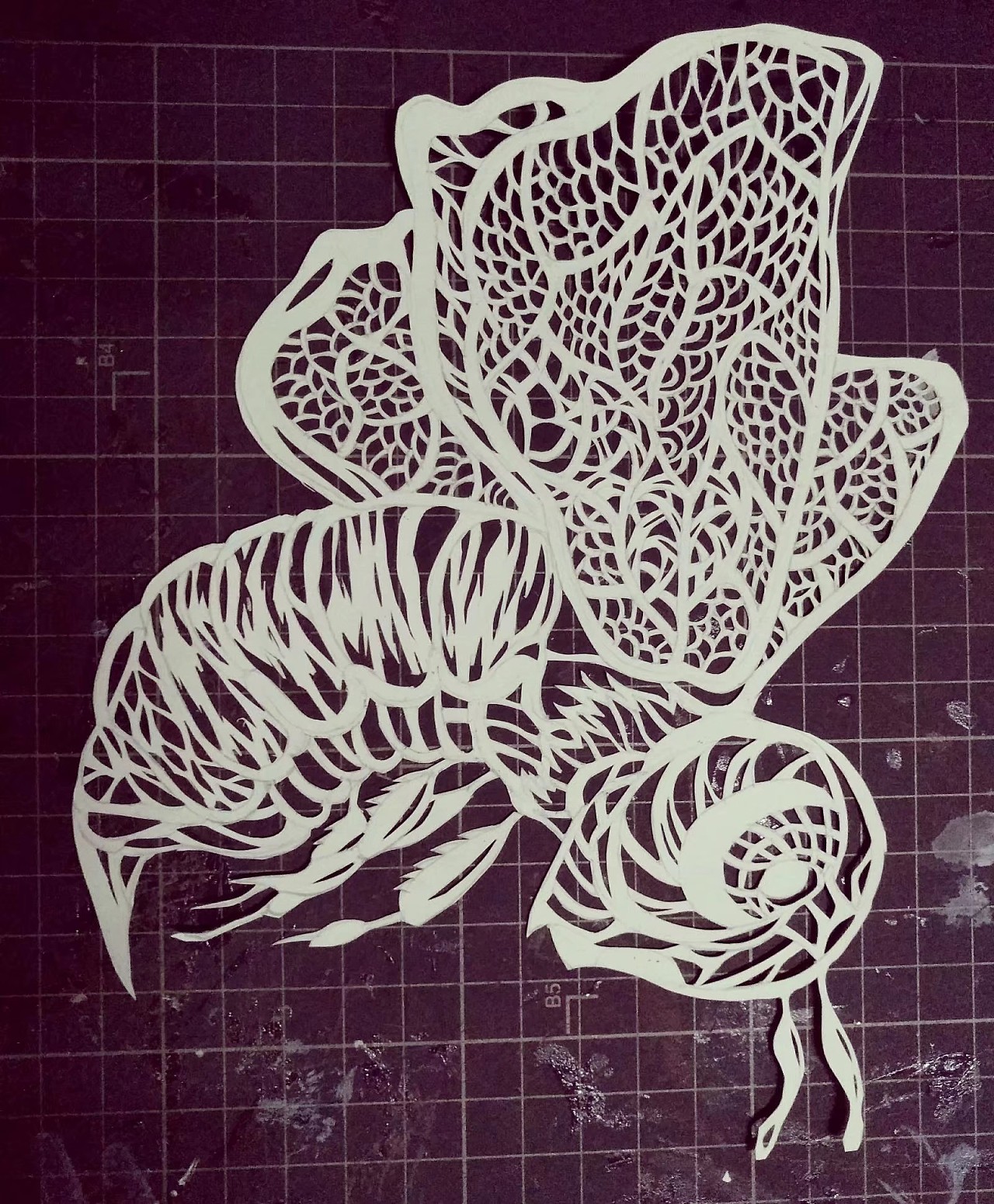 纸雕作品,针管笔黑白线稿