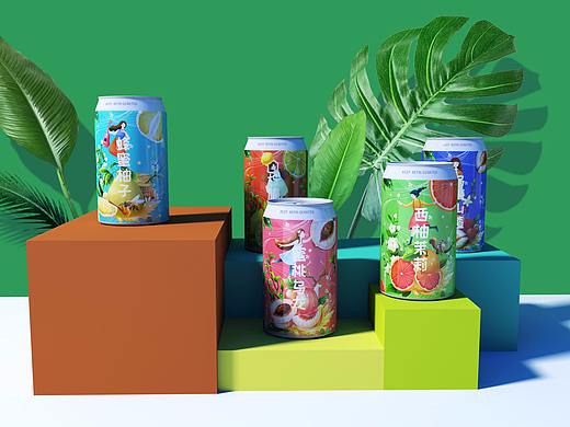 五款水果茶饮料一系列包装设计