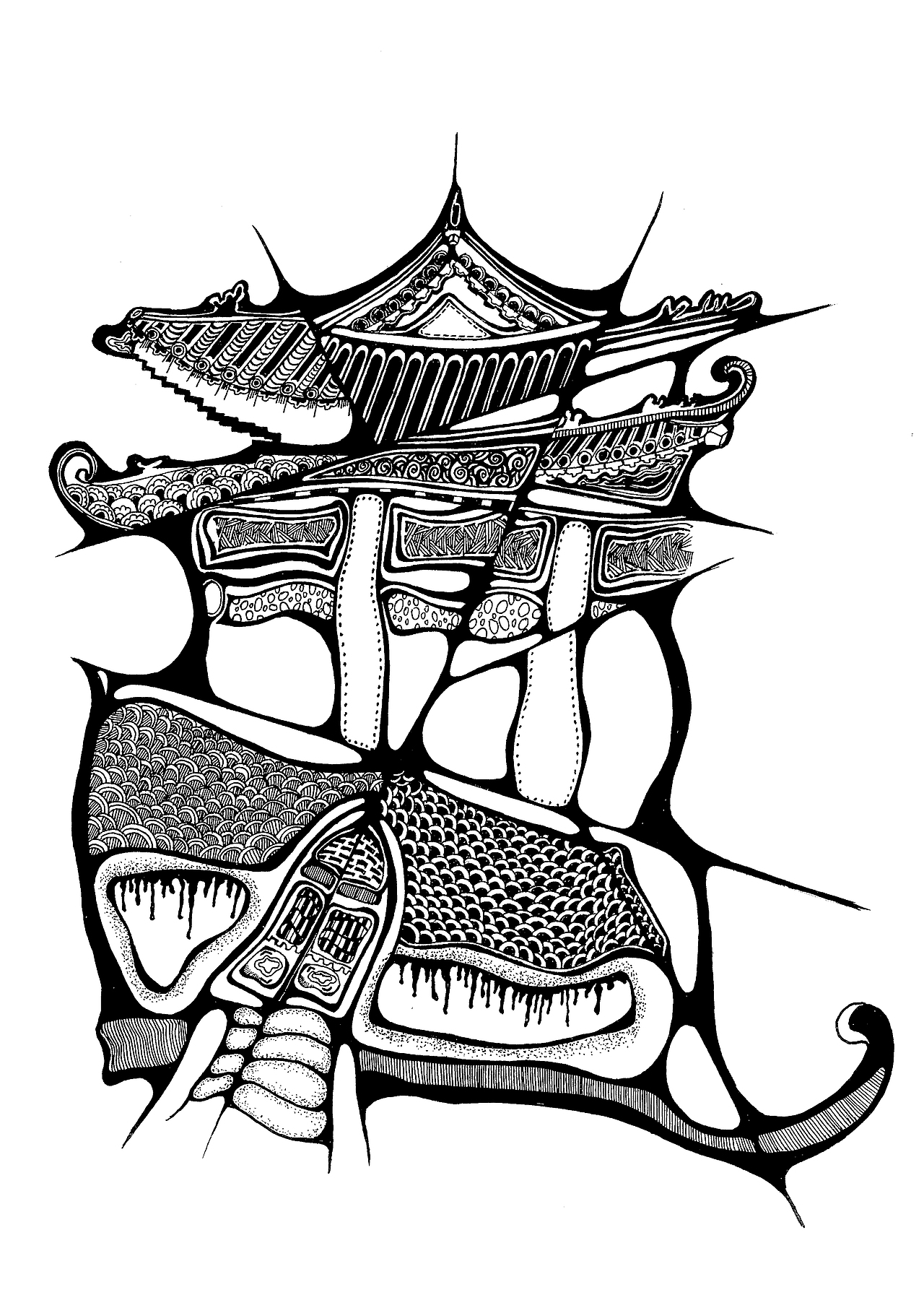 《手绘|黑白装饰画》(三)——建筑