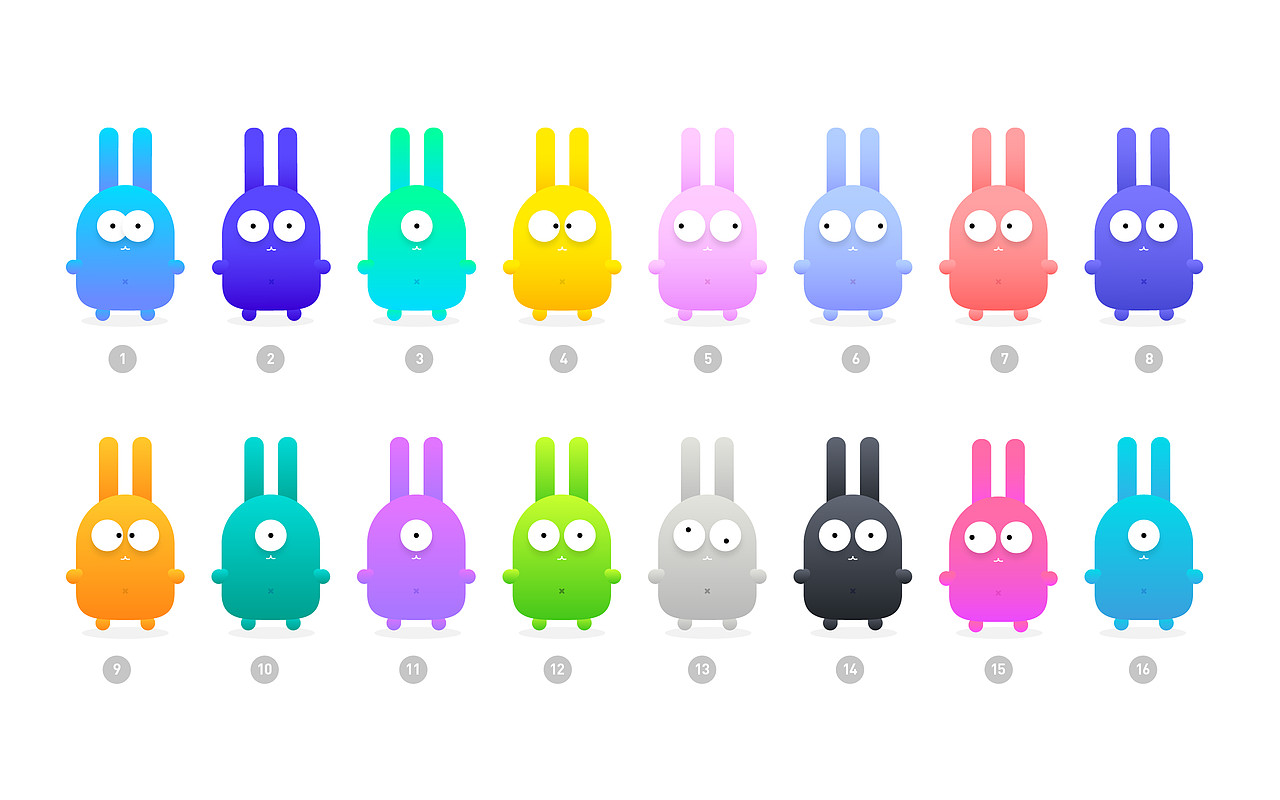 一共有14种颜色供团队成员选择