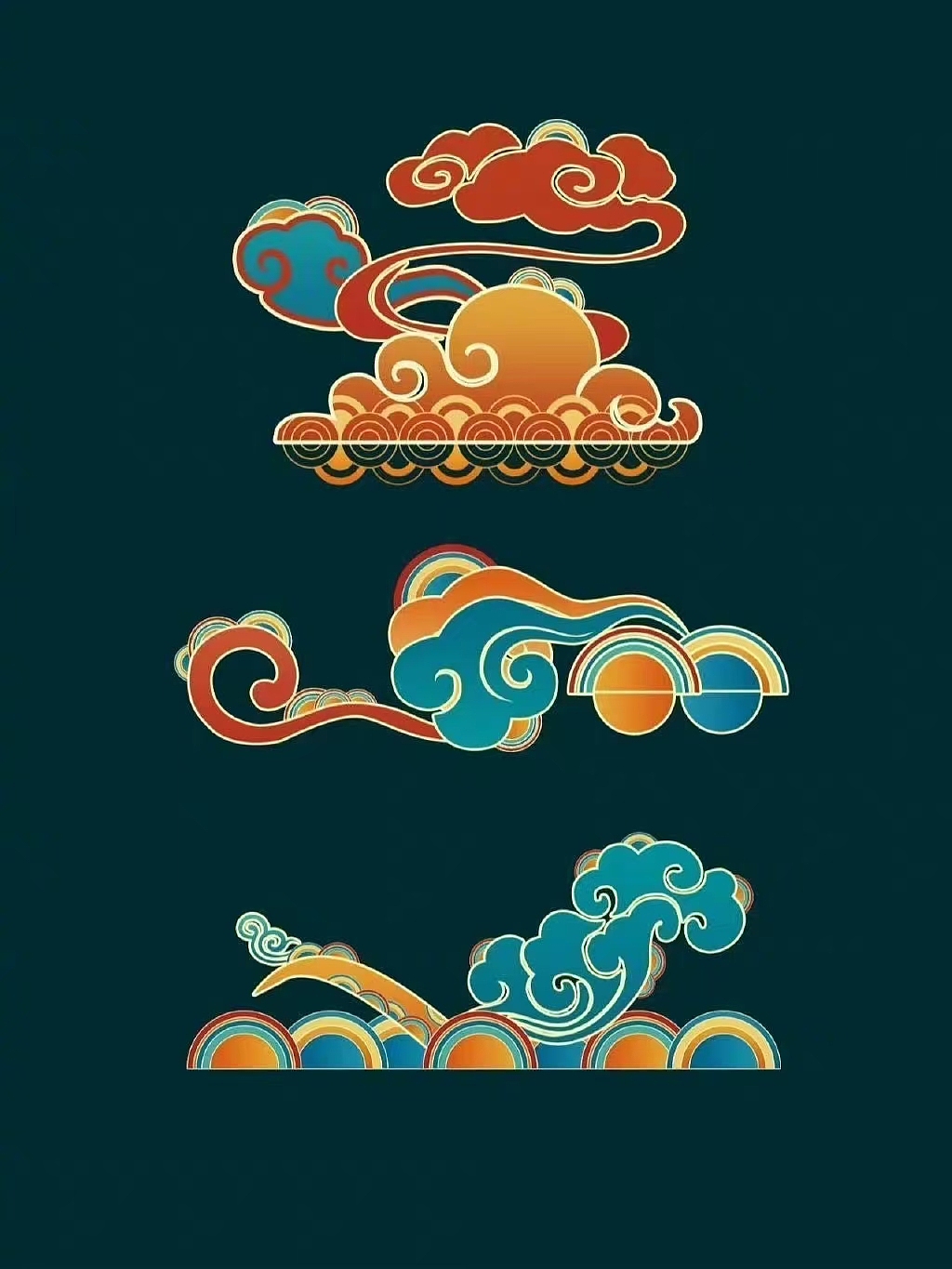 一组国潮敦煌系列元素插画