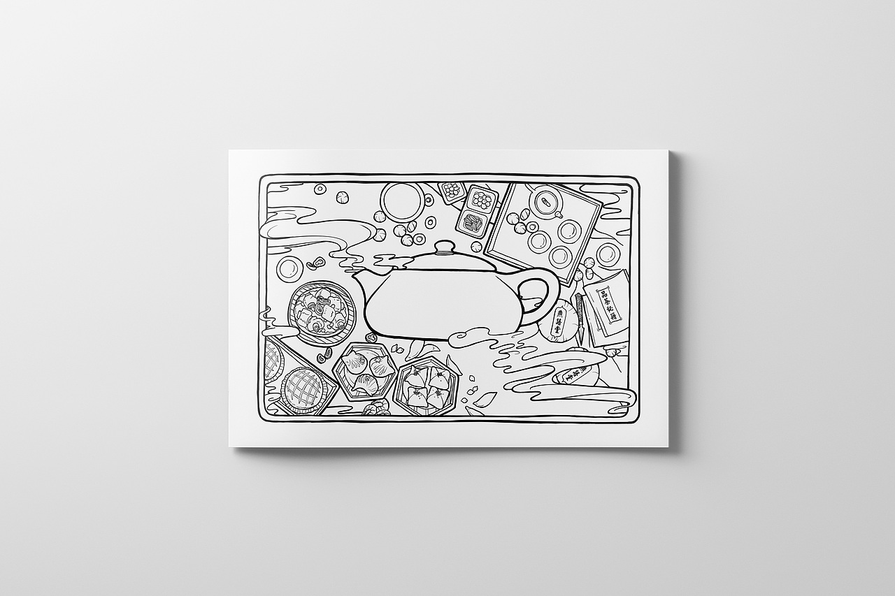 设计方案
一张封面插画<br> Precept <br><br>根据策划的要求,需要一张长方形图案用于产品封面,要求如下:<br>1、构图内容结构为左上至右下的斜切方式。<br>2、中间为视觉中心,需放置一个侧面茶壶,中间空处可放茶也陶陶logo文字。<br>3、右上部分桌面上放置静物制茶工具,燕语堂制茶秘籍。左下部分为陶陶居早茶茶点。<br><br>在这两个平行空间的桌面上,需要用一种方式分割开,我感觉用飘散的白色云雾就很合适,大致勾勒出草图后大家都觉得OK。然后就急急忙忙描绘出正稿,上完颜色后再由设计师统一深化调整并排版,最后获得产品完整的封面。<br>-<br>-