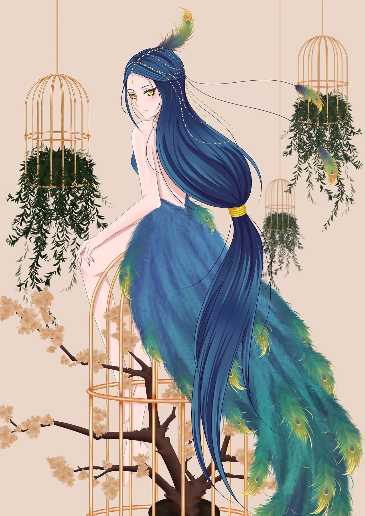 妖怪系列之《孔雀》|插画|创作习作|加二呀加二 - 原创作品 - 站酷