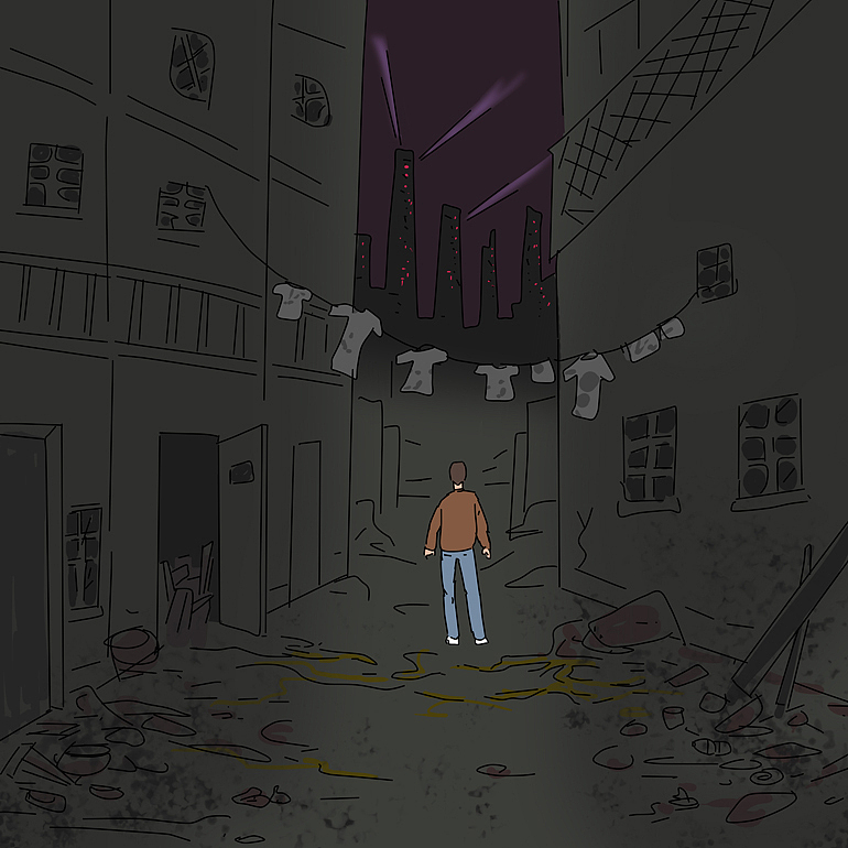 我梦见一个城市，像是建在废墟中。有繁华的一面，同时又极其破败。居民楼似乎建在垃圾场，小区里几乎找不到立脚的地方，极度的阴暗污秽。我想找一个厕所却找不到，其实那里随处都像厕所。在楼与楼之间更阴暗的地方，有人就在那里凉衣衣服。