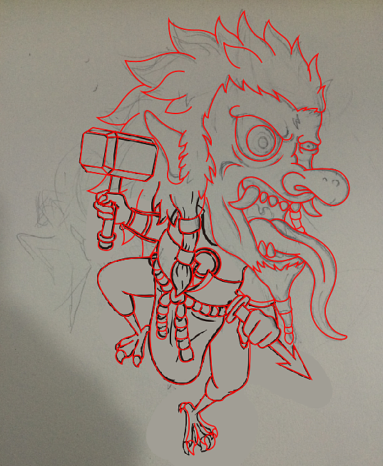 雷公草稿图,在纸上把头画了出来,然后在到ps把整个身子画出来.