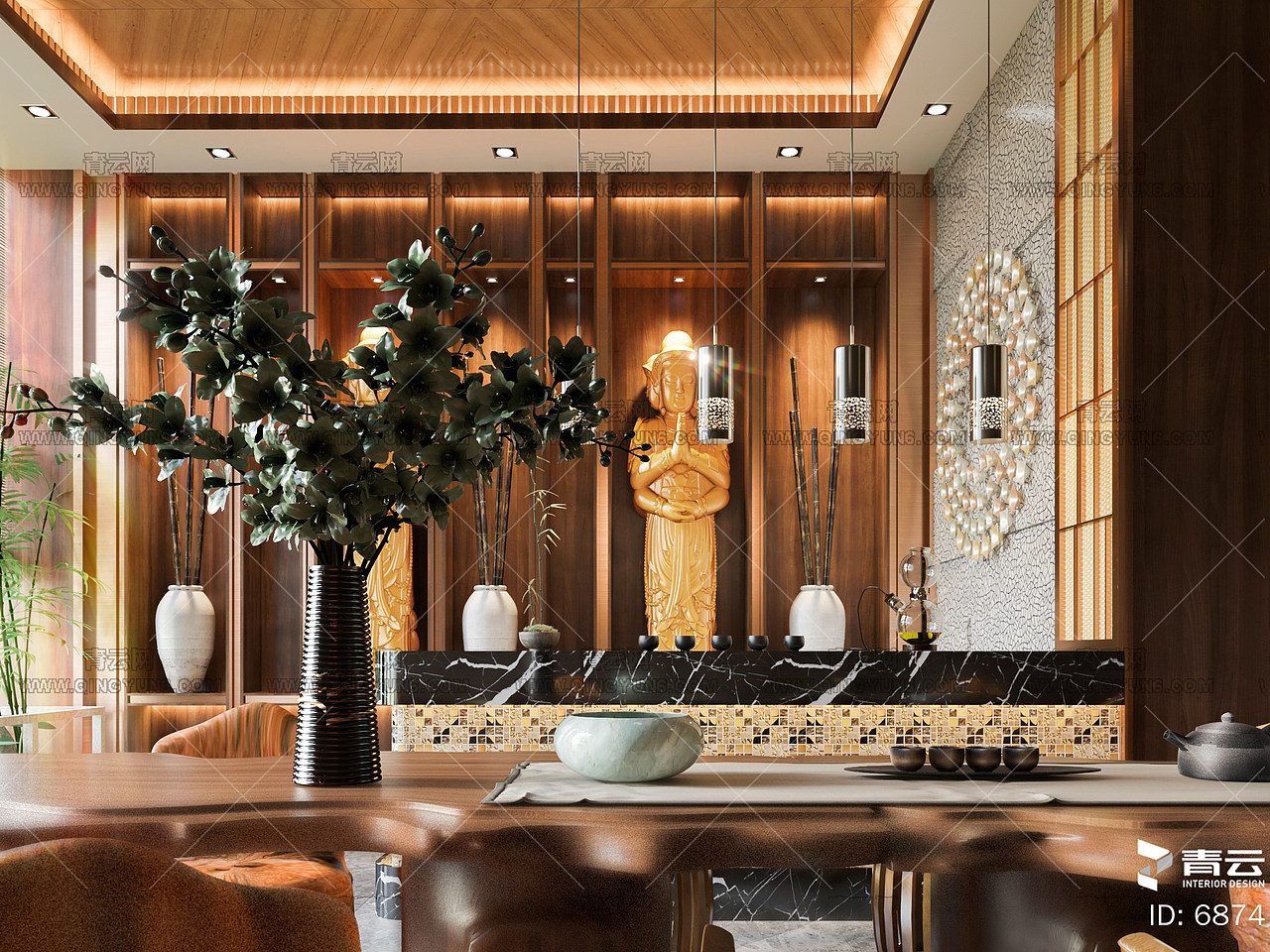 新中式 茶室 卫生间 休息区3d模型下载 编号:6874（图ZMTg3MTcyMTI4） - 家装设计 - 站酷设计师青云模型网原创素材 - 站酷ZCOOL