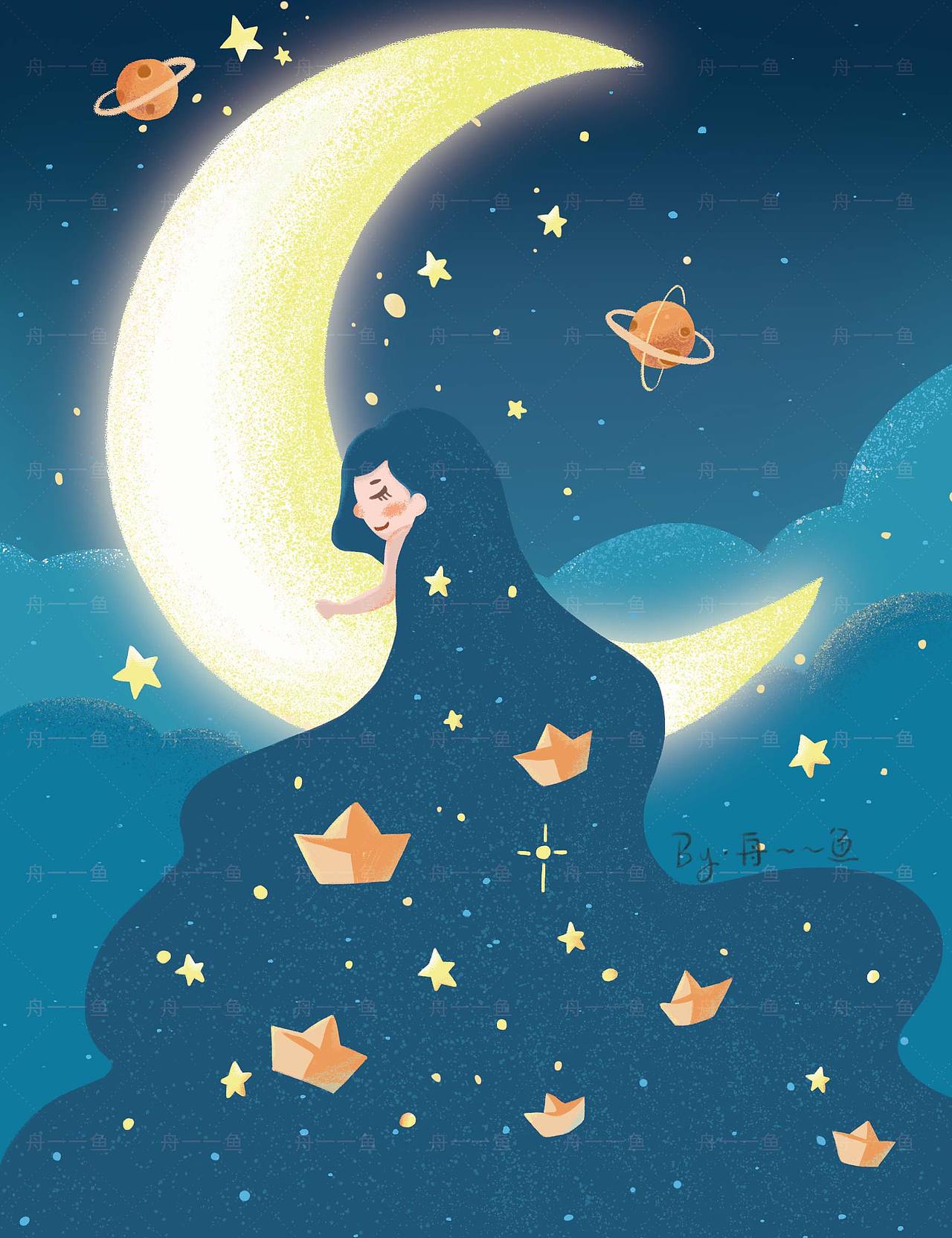 《星星·月亮和你》插画合集（图ZMzYwODQ5Njg0） - 绘本 - 站酷设计师舟一一鱼原创素材 - 站酷ZCOOL