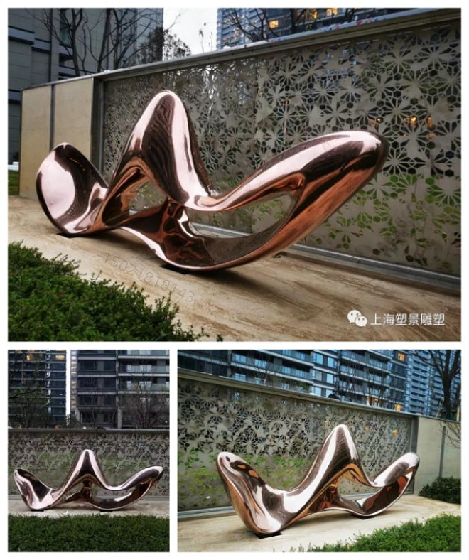 河南建筑入口 元宝电镀雕塑 聚宝盆抽象雕塑摆件