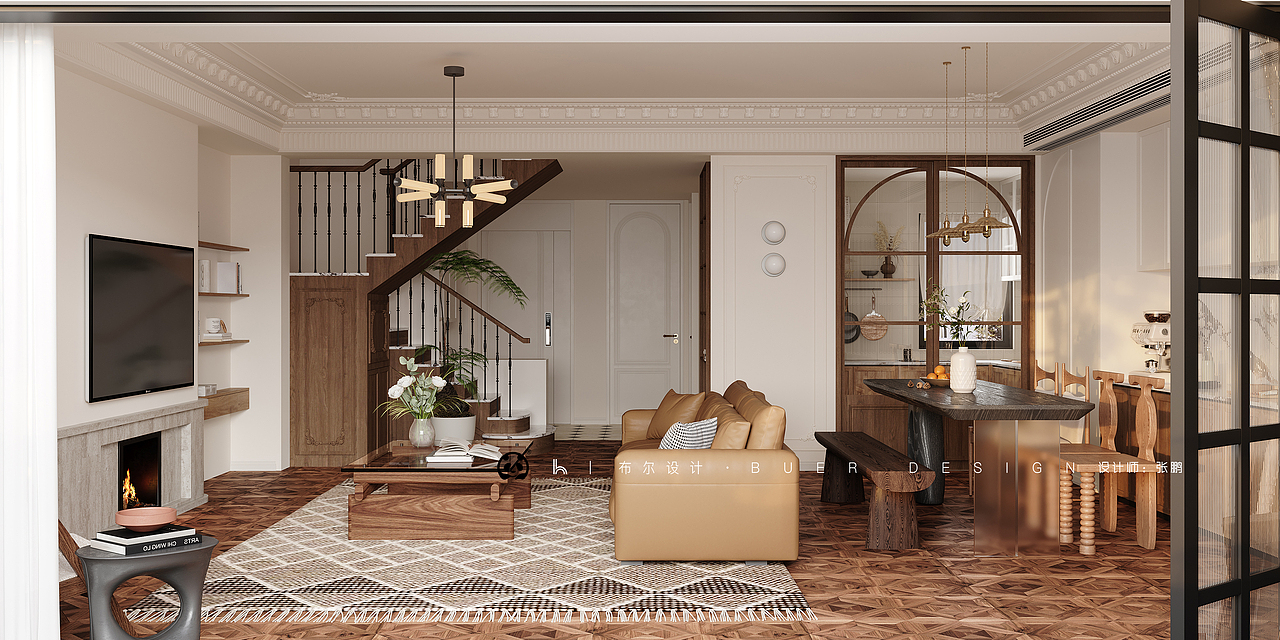 效果图表现 | 焦糖色复古的家（图ZMzY1NTM3NjU2） - 家装设计 - 站酷设计师重庆黑白画影原创素材 - 站酷ZCOOL