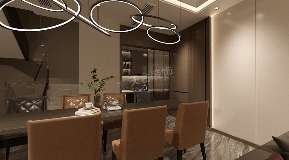 重庆融创曲水风和装修案例,现代简约合院别墅设计图