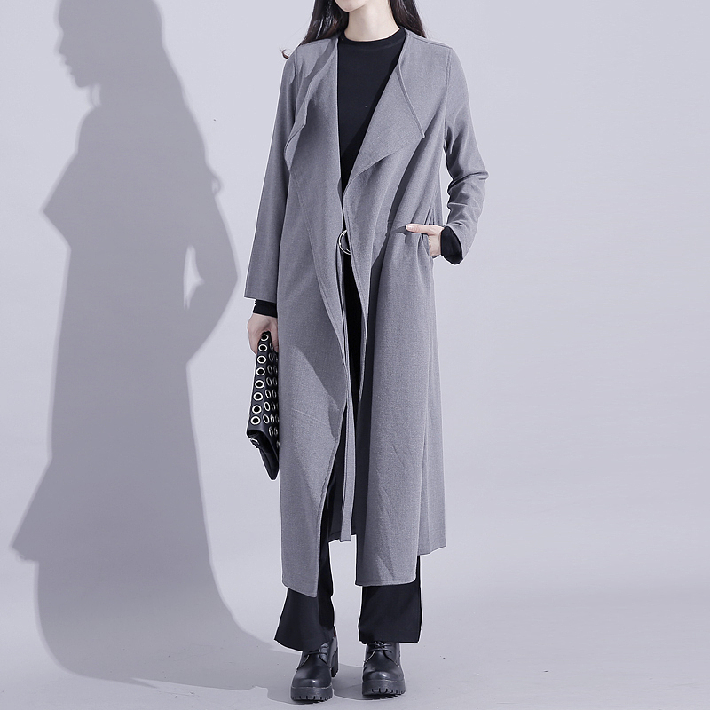 欧美秋冬新款自带气场风衣长款外套